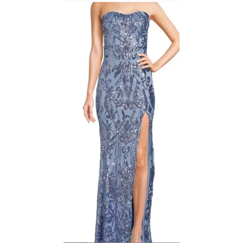 Lulus Blue Sequins Strapless Mermaid Maxi Dress Size M NEW - Picture 6 of 6